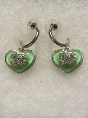 CC Silver Hoops with Light Green Heart